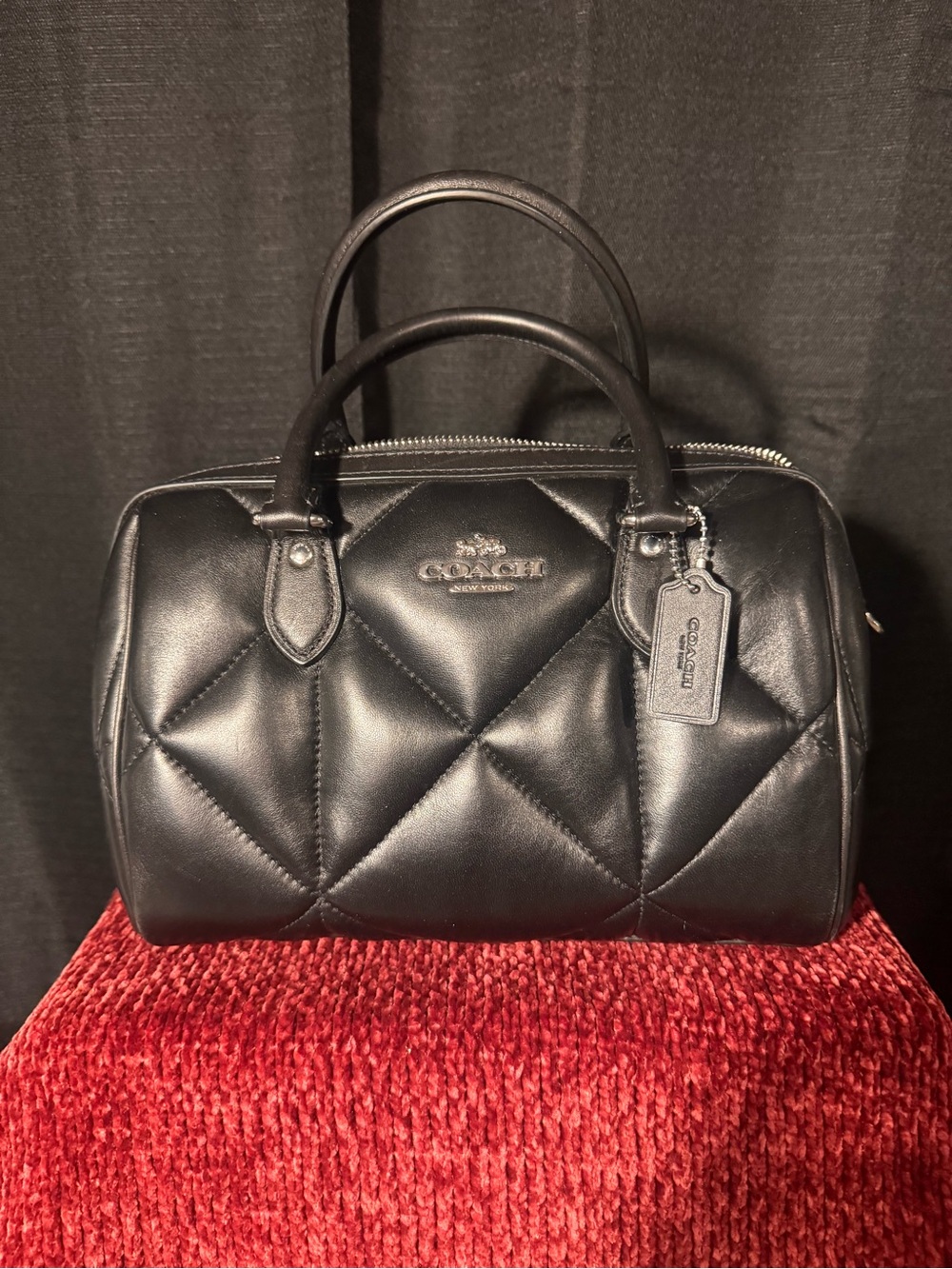 Coach Rowan Satchel Leather Purse With Puffy Diamond Quilting